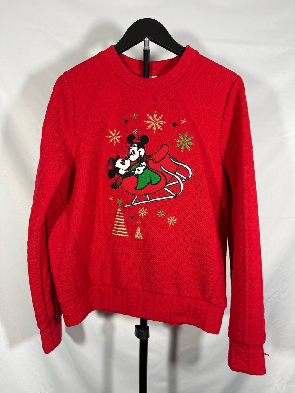 Disney Store Mickey Minnie Christmas Sweater Red Sleigh Sz S